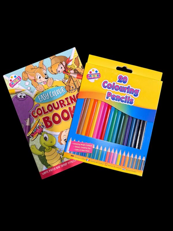 Bundle - Yellow Animal Colouring Book, 20 Colouring Pencils